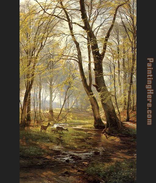 A Woodland Scene With Deer painting - Carl Fredrik Aagard A Woodland Scene With Deer art painting